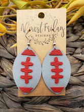 Load image into Gallery viewer, Genuine Leather Earrings - Buccaneers - Ohio State - Red - Gray - Leaf Cut - Fall Leather Genuine Leather Earrings - Football Print - Football Earrings - Statement Earrings
