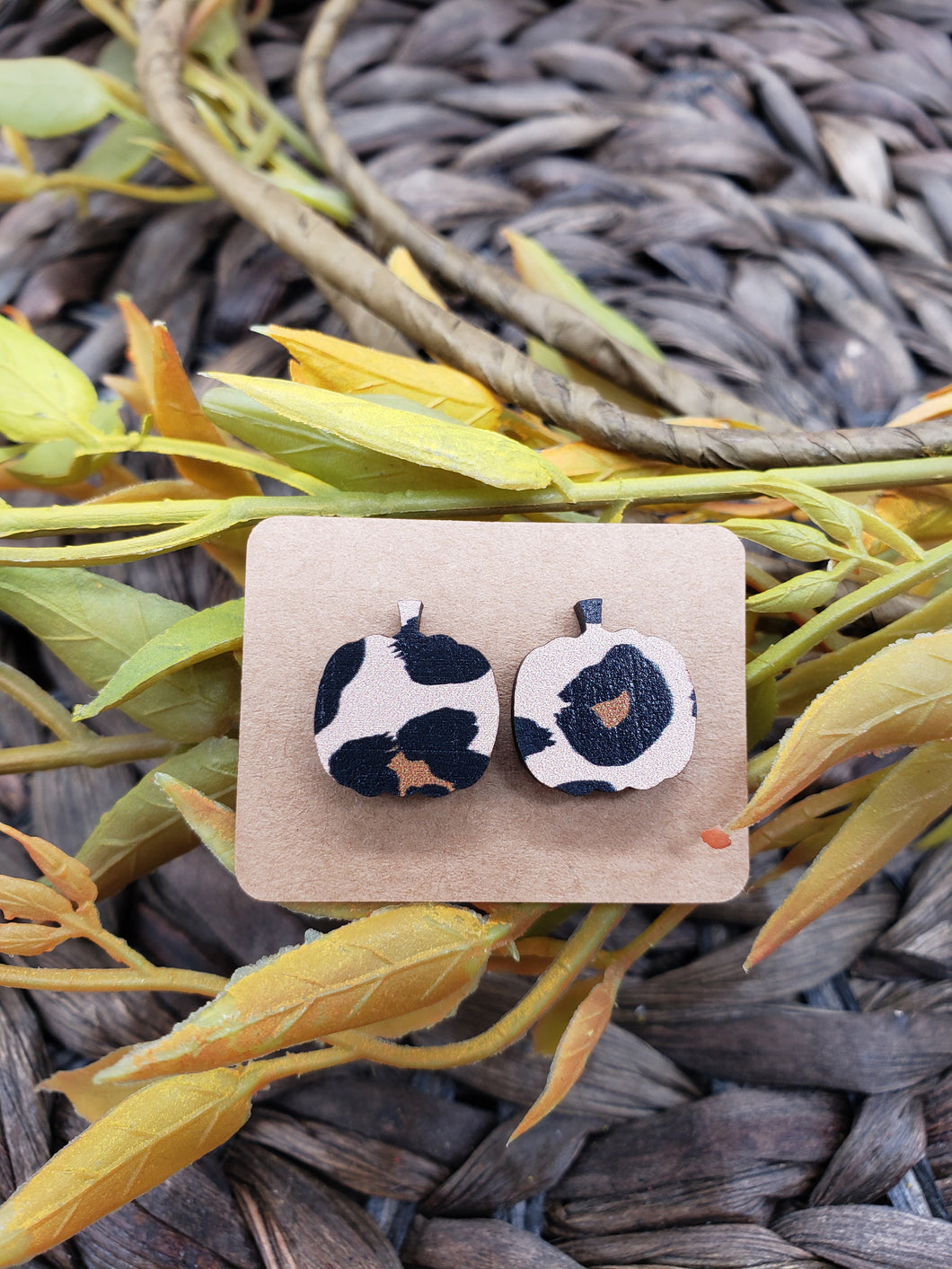 Wood Earrings - Stud Earrings - Pumpkin - Leopard - Animal Print - Fall Earrings - Studs - Statement Earrings - Engraved