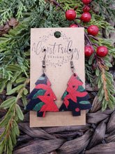 Load image into Gallery viewer, Wood Earrings - Christmas Tree - Christmas Tree Earrings - Poinsettia - Holly - Christmas - Statement Earrings - Black - Red - White - Green
