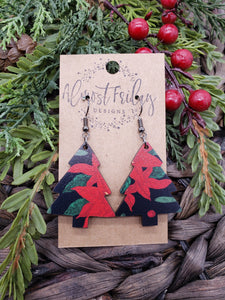 Wood Earrings - Christmas Tree - Christmas Tree Earrings - Poinsettia - Holly - Christmas - Statement Earrings - Black - Red - White - Green