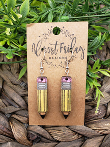 Wood Earrings - Back to School - School Earrings - Teacher Earrings - Pencils - Hand Painted - Statement Earrings