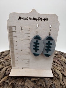 Genuine Leather Earrings - Eagles - Green - Gray - Leaf Cut - Fall Leather Genuine Leather Earrings - Football Print - Football Earrings - Statement Earrings