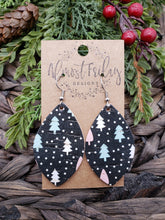 Load image into Gallery viewer, Genuine Leather Earrings - Christmas Trees - Christmas Earrings - Winter - Leaf Cut - Statement Earrings - Navy - Pink - Blue - Holiday Earrings
