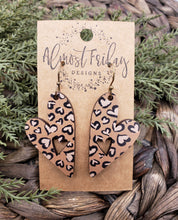 Load image into Gallery viewer, Wood Earrings - Hearts - Leopard - Animal Print - Valentine&#39;s Day - Tan - Black - Pink - White - Heart Earrings
