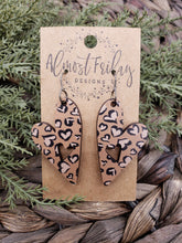 Load image into Gallery viewer, Wood Earrings - Hearts - Leopard - Animal Print - Valentine&#39;s Day - Tan - Black - Pink - White - Heart Earrings
