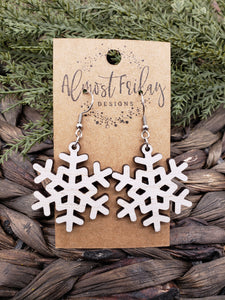 Wood Earrings - Dangle Earrings - Snowflake - Winter Earrings - Statement Earrings