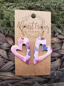 Genuine Leather Earrings - Hearts - Pink - Purple - Valentine's Day - Glitter Leather - Heart Earrings