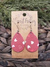 Load image into Gallery viewer, Genuine Leather Earrings - Teardrop - Red - White - Pink - Valentine&#39;s Day - Hearts - Statement Earrings
