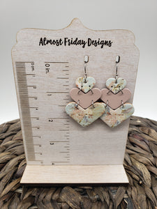 Genuine Leather Earrings - Hearts - Pink and White - Blush - Blue - Flowers - Cork - Textured - Valentine's Day - Textured Leather - Heart Earrings - Floral Earrings