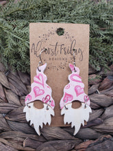 Load image into Gallery viewer, Genuine Leather Earrings - Valentine&#39;s Day Earrings - Gnome - Winter - Cut Out Earrings - Pink - White - Hearts - Statement Earrings

