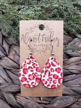 Load image into Gallery viewer, Genuine Leather Earrings - Teardrop - Pink - Red - Leopard - Animal Print - Valentine&#39;s Day - Textured Leather - Statement Earrings
