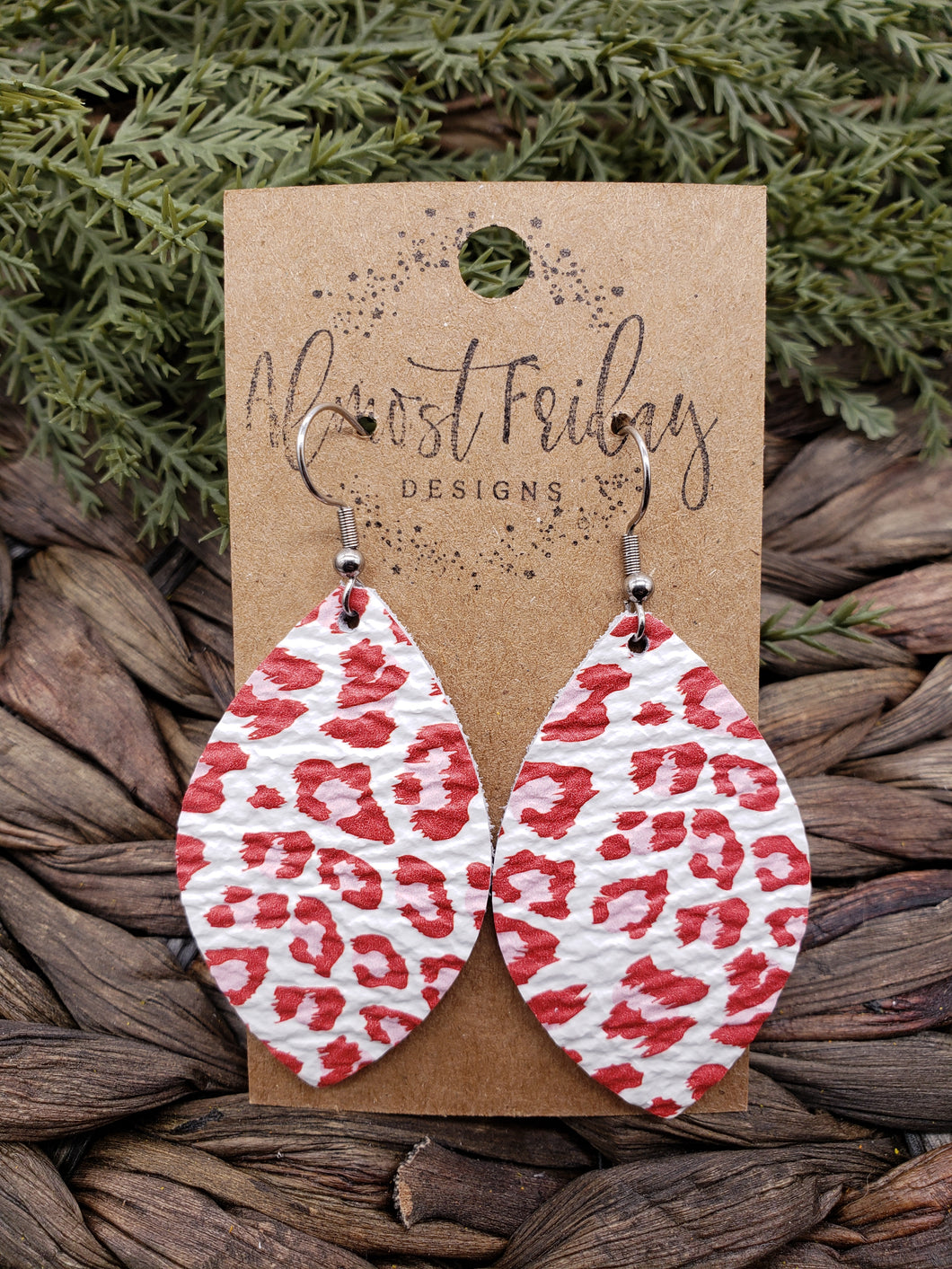 Genuine Leather Earrings - Leaf Cut - Pink - Red - Leopard - Animal Print - Valentine's Day - Textured Leather - Statement Earrings