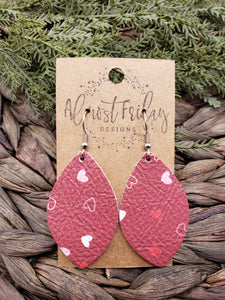 Genuine Leather Earrings - Leaf Cut - Red - White - Pink - Valentine's Day - Hearts - Statement Earrings