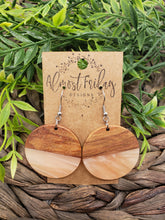 Load image into Gallery viewer, Wood Earrings - Circle - Resin - Statement Earrings - Round - Peach - Pearlescent - Walnut
