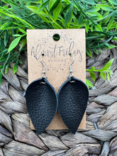 Load image into Gallery viewer, Genuine Leather Earrings - Black - Leaf Cut - Pinched Leaf - Cut Out - Statement Earrings - Neutral
