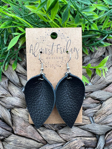 Genuine Leather Earrings - Black - Leaf Cut - Pinched Leaf - Cut Out - Statement Earrings - Neutral