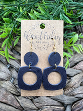 Load image into Gallery viewer, Genuine Leather Earrings - Navy - Rounded Square - Cut Out - Blue - Statement Earrings - Neutral
