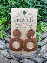 Load image into Gallery viewer, Genuine Leather Earrings - Brown - Rounded Square - Cut Out - Rust - Statement Earrings - Neutral
