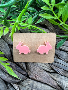 Acrylic Earrings - Bunny - Pastel - Coral - Easter - Spring - Bunny Earrings - Rabbit - Easter Bunny - Studs
