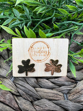 Load image into Gallery viewer, Genuine Leather Earrings - Shamrocks - Gold - St. Patrick&#39;s Day - Three Leaf Clover - Studs
