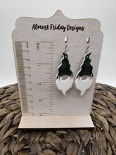 Load image into Gallery viewer, Genuine Leather Earrings - Saint Patrick&#39;s Day - Hair on Leather - Gnome Earrings - Green Earrings - Gold - White - Glitter - Three Leaf Clovers - Clovers - Shamrocks - Statement Earrings
