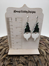 Load image into Gallery viewer, Genuine Leather Earrings - Saint Patrick&#39;s Day - Gnome Earrings - Hair on Leather - Green Earrings - Pink - White - Crosshatch - Statement Earrings
