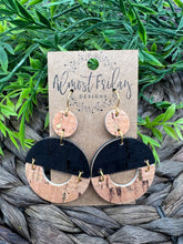 Load image into Gallery viewer, Genuine Leather - Half Circle - Circle Earrings - Cork - Black - Gold - Natural - Neutral - Statement Earrings
