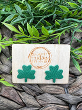 Load image into Gallery viewer, Genuine Leather Earrings - Shamrocks - Green - St. Patrick&#39;s Day - Three Leaf Clover - Studs
