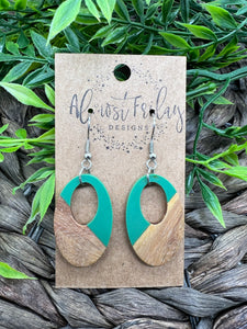 Wood Earrings - Oval - Resin - Statement Earrings - Green - Olive - Walnut