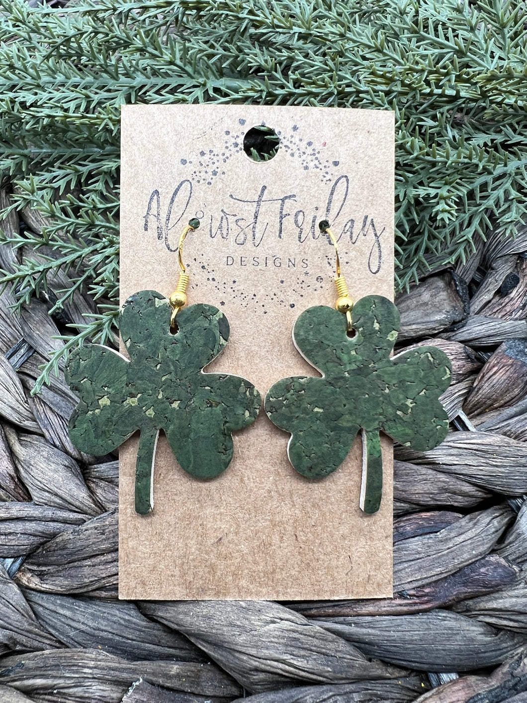 Genuine Leather Earrings - Saint Patrick's Day - Green Earrings - Three Leaf Clovers - Clovers - Gold - Shamrocks - Statement Earrings