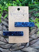 Load image into Gallery viewer, Faux Leather Hair Clip - Glitter Leather - Glitter - Navy Blue - Hair Accessory - Alligator Clip
