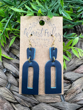 Load image into Gallery viewer, Genuine Leather Earrings - Navy - Rounded Rectangle - Cut Out - Blue - Statement Earrings - Neutral
