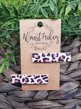 Load image into Gallery viewer, Genuine Leather Hair Clip - Leopard Print - Animal Print - Pink - Black - Hair Accessory - Alligator Clip
