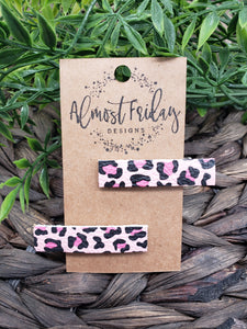 Genuine Leather Hair Clip - Leopard Print - Animal Print - Pink - Black - Hair Accessory - Alligator Clip