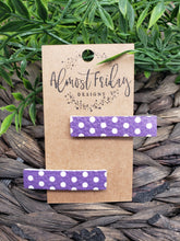 Load image into Gallery viewer, Genuine Leather Hair Clip - Polka Dots - Purple - White - Dots - Spots - Hair Accessory - Alligator Clip
