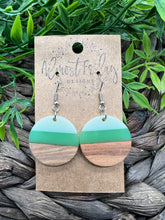Load image into Gallery viewer, Wood Earrings - Circle - Resin - Statement Earrings - Stripes - Round - Green - Mint - Green - Walnut
