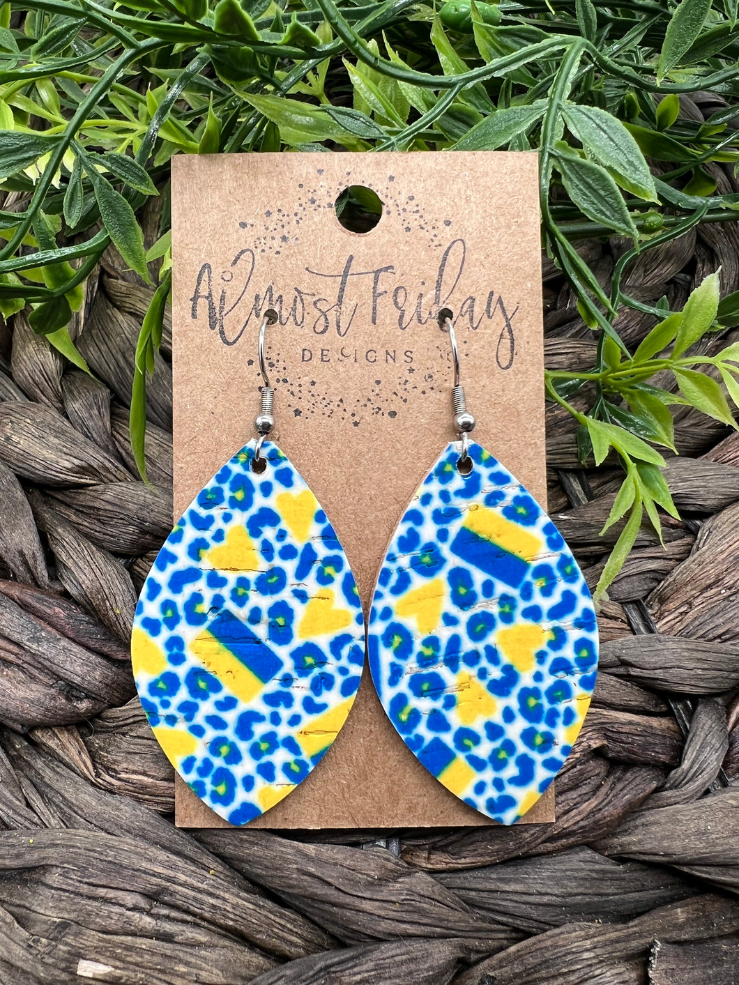 Genuine Leather Earrings - Leaf Cut - Ukrainian Flag - Leopard Earrings - Heart - Animal Print - Ukraine - Fundraiser - Floral - Flower - Blue - Yellow