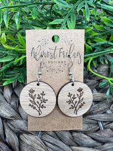 Wood Earrings - Flower Earrings - Spring - Floral - Circle - White Oak - Neutral