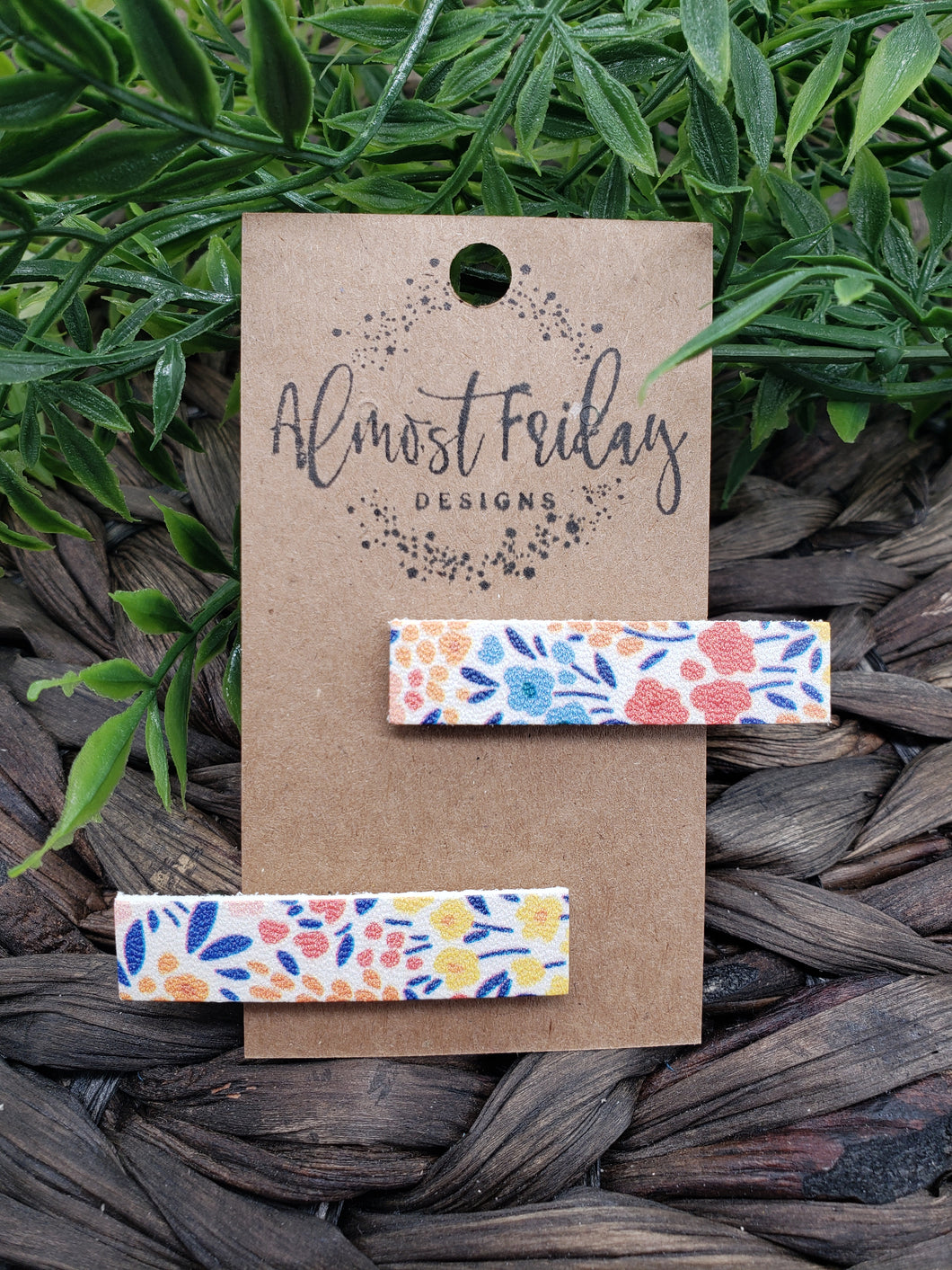 Genuine Leather Hair Clip - Floral Print - Spring - Flowers - Red - Yellow - Blue - White - Hair Accessory - Alligator Clip