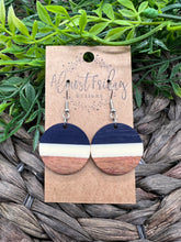 Load image into Gallery viewer, Wood Earrings - Resin - Circle- Gray and Cream - Statement Earrings - Round
