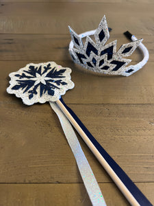 Faux Leather Crown - Faux Leather Fairy Wand - Glitter Leather - Glitter - Blue - White - Hair Accessory - Girl's Accessory