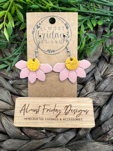 Genuine Leather Earrings - Embossed Daisy - Daisies - Floral - Yellow - Blush - Flowers - Summer Earrings - Statement Earrings - Spring - Horizontal - Cork Leather