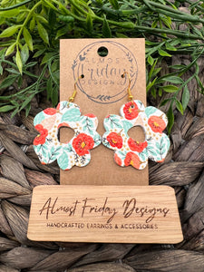 Genuine Leather Earrings - Petal - Flower - Floral - Modern Flower - Coral - Orange - Aqua - Red - White - Flower Earring - Peach - Poppy - Statement Earrings