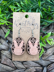 Wood Earrings - Bunny - Brown - Rattan Egg - Easter - Spring - Bunny Earrings - Rabbit - Easter Bunny - Sweater Design