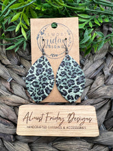 Load image into Gallery viewer, Genuine Leather Earrings - Camouflage - Camo - - Green - Olive - Black - Leopard - Animal Print - Leaf Cut - Camouflage Earrings - Army
