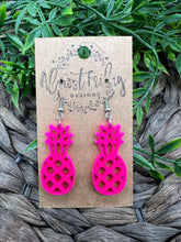 Load image into Gallery viewer, Acrylic Earrings - Pineapple - Neon - Pink - Tropical - Summer - Spring - Statement Earrings
