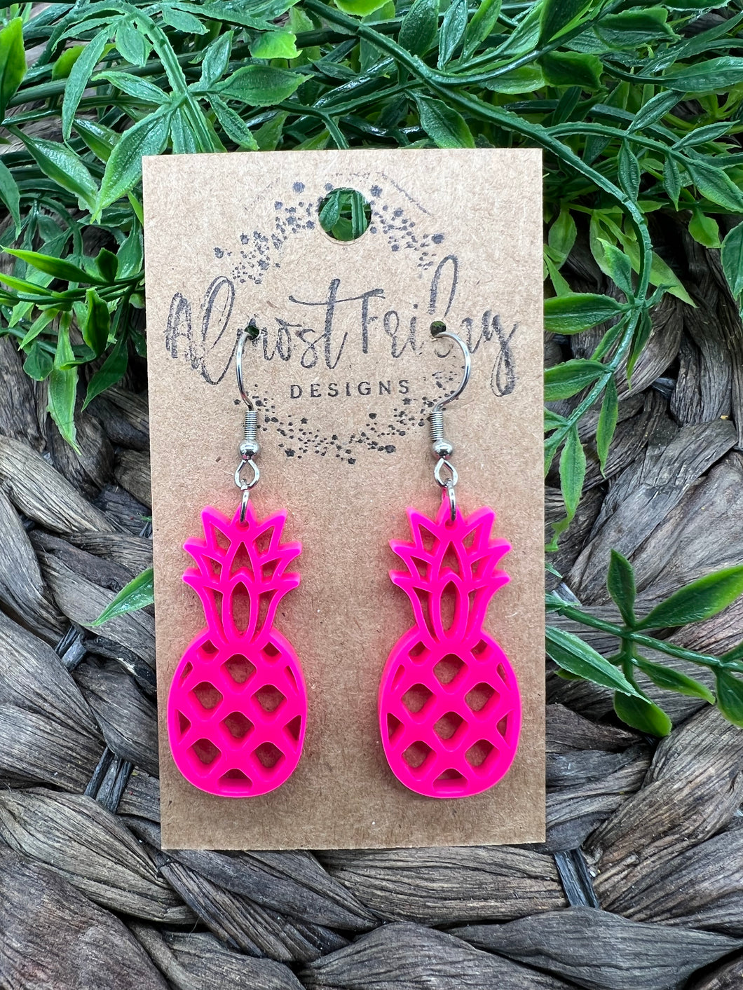Acrylic Earrings - Pineapple - Neon - Pink - Tropical - Summer - Spring - Statement Earrings