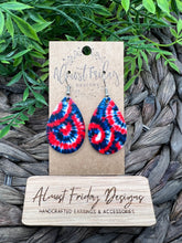 Load image into Gallery viewer, Genuine Leather Earrings - Red - Blue - Patriotic Earrings - Tie Dye - 4th of July - Teardrop - Independence Day - USA - Olympics
