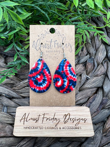 Genuine Leather Earrings - Red - Blue - Patriotic Earrings - Tie Dye - 4th of July - Teardrop - Independence Day - USA - Olympics