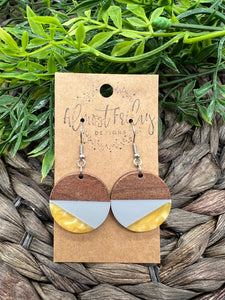 Wood and Resin Earrings - around - Yellow - Gray - Statement Earrings - Pantone's Colors of the Year